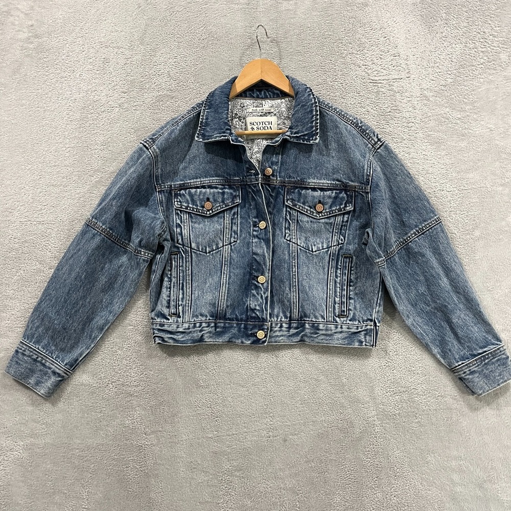 Scotch & Soda Amsterdam Trucker Jacket Womens M Blue Denim Collared Button Front
